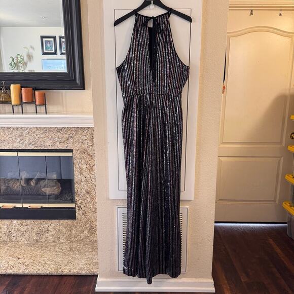 Anthropologie Maeve Disco Halter Jumpsuit Sequined Halter Neck Size 14 Glam - Picture 13 of 13